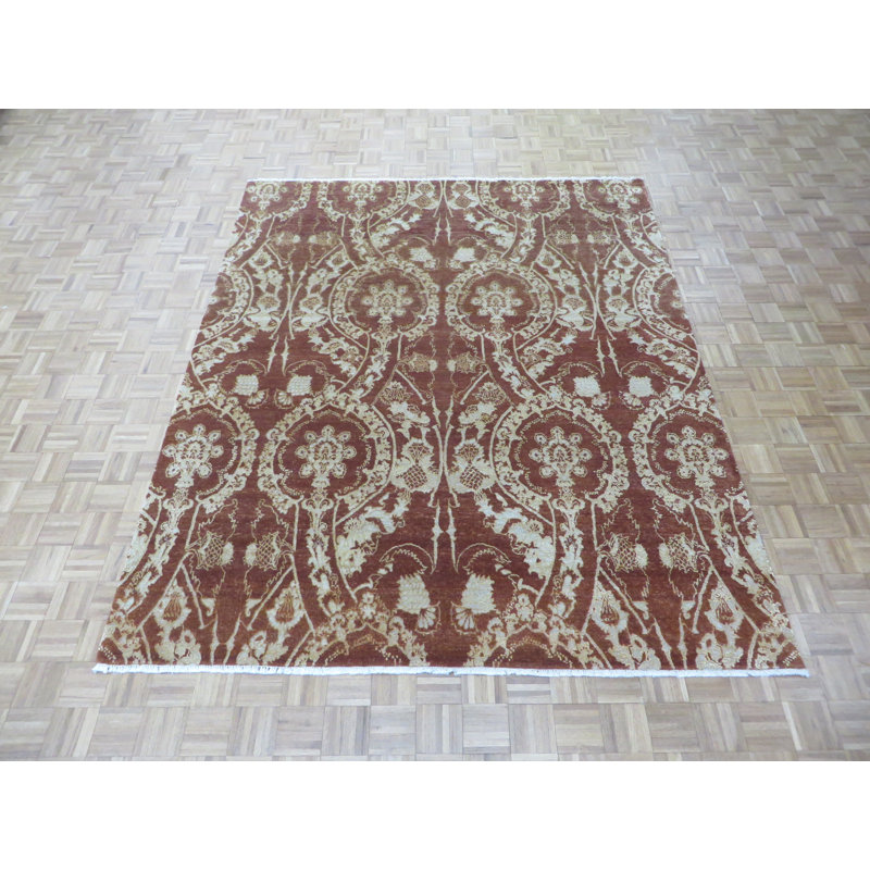 Tapis de zone noué la brun 8 pi 2 po x 9 pi 11 po à la main one-of-kind Elbridge