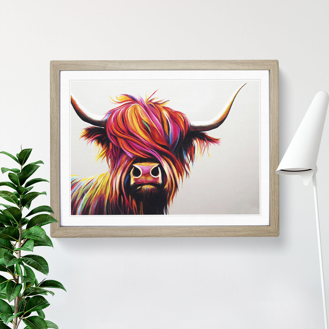 Vibrant Highland Cow Abstract - Framed Print