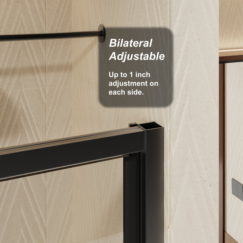Porte de douche réversible pivotante l 44 à 48 po x H 72 po, verre trempé transparent de 1/4 po (6 mm), noir