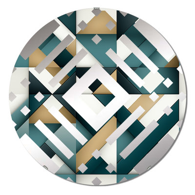 Teal And Golden Modern Geometric Tiles - Diamond Decorative Mirror