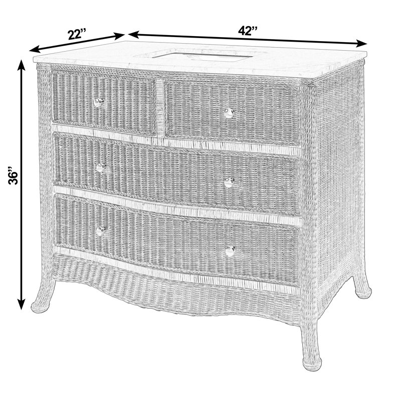 McLean 42"W Marble-Rattan 2 Drawer Bathroom Vanity