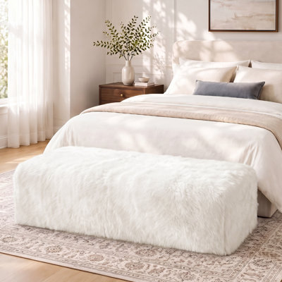 59" W Modern Faux Fur Compressed Ottoman