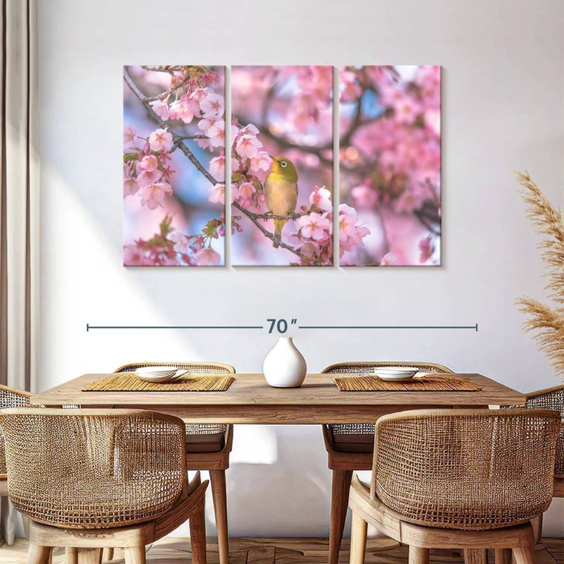 Oiseau chanteur sakura brun, H 36 po x l 57 po