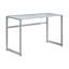 Bureau d'ordinateur 48 po - verre trempé, 1 pièce, bureau moderne, argent, avec pieds en métal argenté et design minimaliste