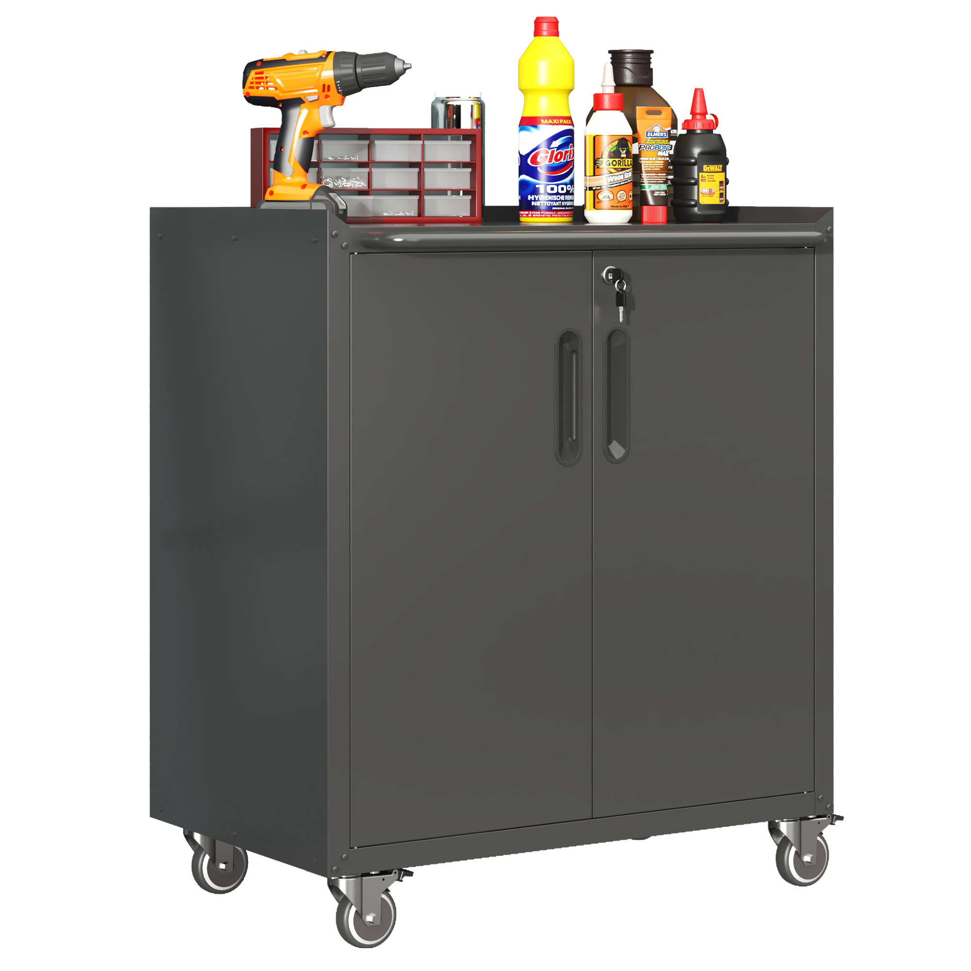 Rolling Tool Cabinet With Wheels – Metal Storage With 2 Doors, Adjustable Shelf, Lockable