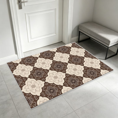 Tapis brun crème rétro pour le salon, doux et confortable, convient à toutes les saisons, facile à entretenir, tapis de sol intérieur lavable à la machine, sous la table de ferme convenant à la chambre à coucher, à la salle à manger, au bureau, au balcon, au patio de décoration intérieure