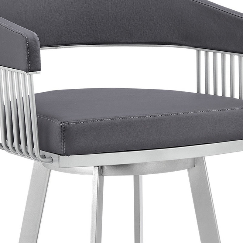 Tabouret de bar pivotant en similicuir Mod, Tabouret de comptoir (siège d'une hauteur de 25 p, Siège gris / cadre argenté