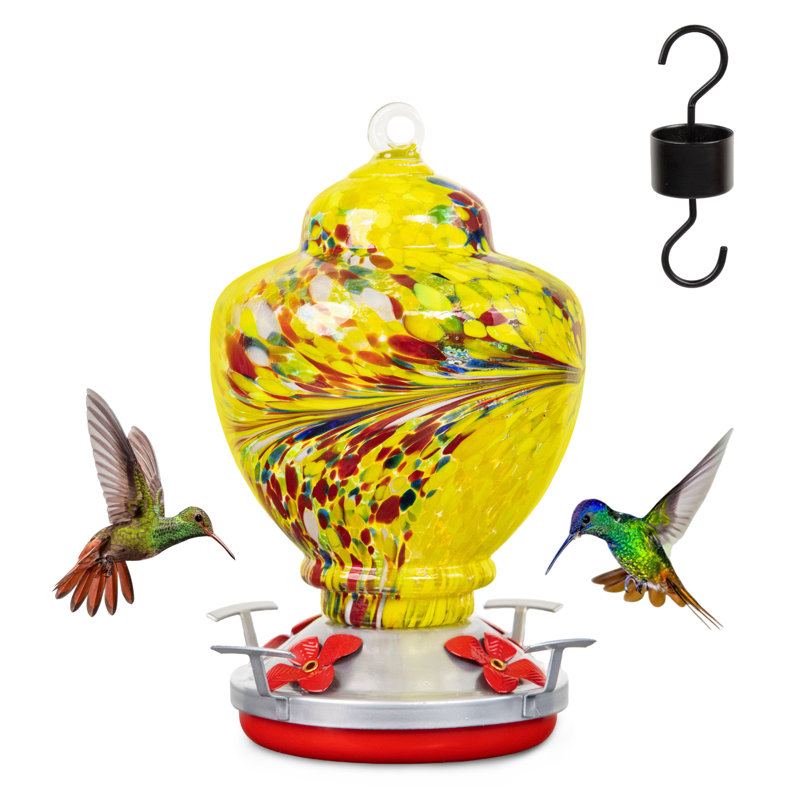 Mangeoire à suspendre en verre pour colibris, Jaune
