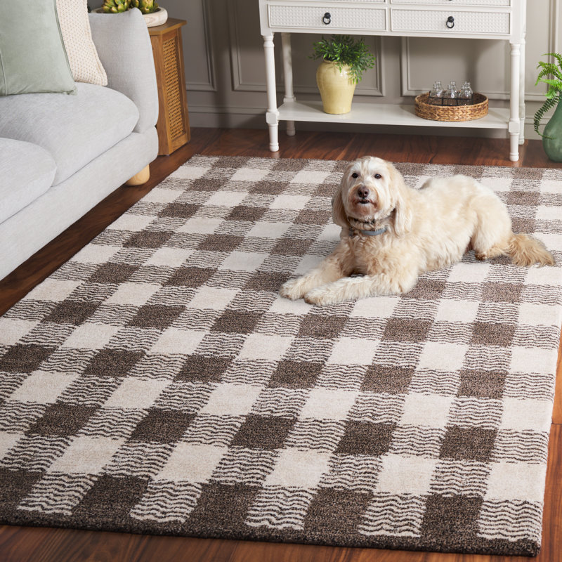 Genre 801 Hand Tufted Wool/Cotton/Fiber Checkered Rug in Brown/Ivory, Rectangle 4' x 6'