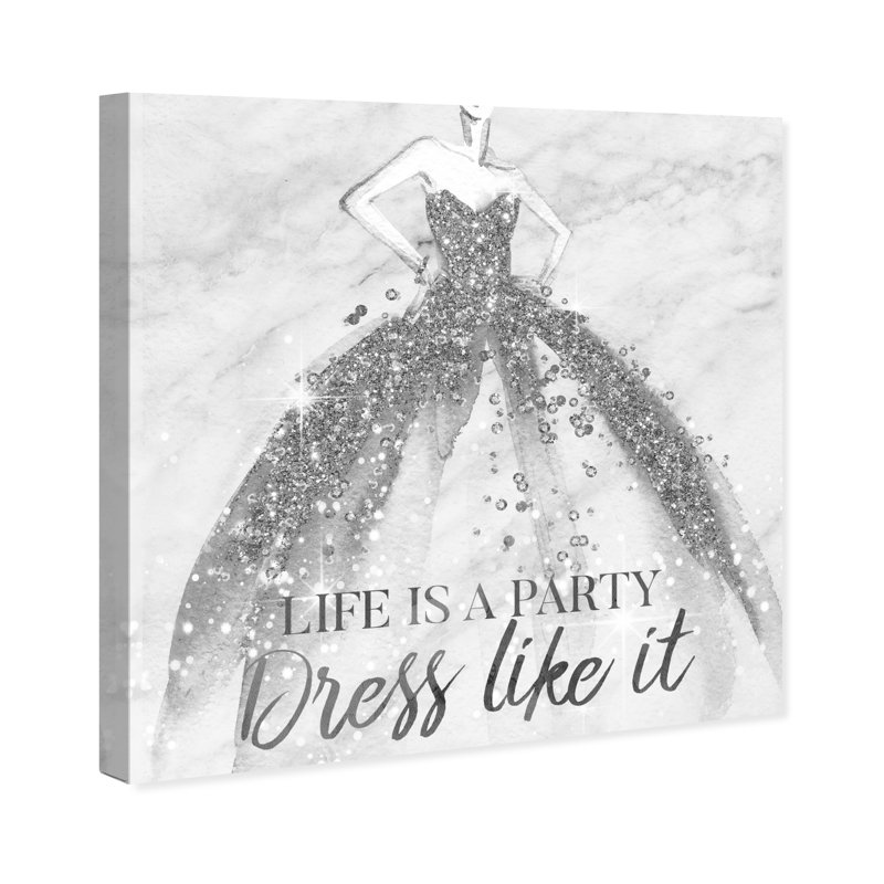 « life is a party silver », impression encadrée, H 12 po x l 12 po x P 0,75 po, Toile tendue