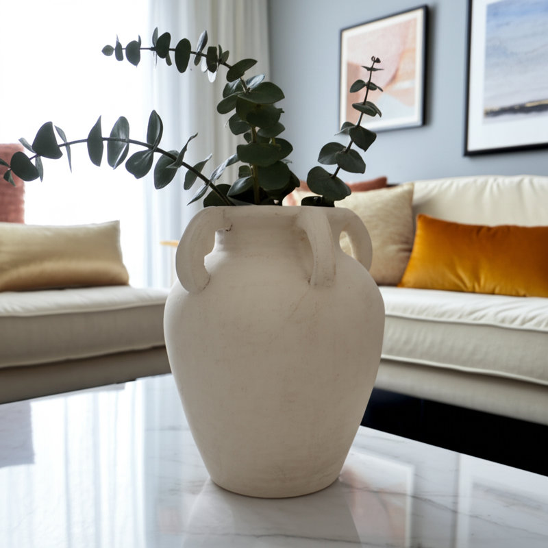 Handmade Ceramic / Porcelain Table Vase, 12" H x 10" W x 10" D, White