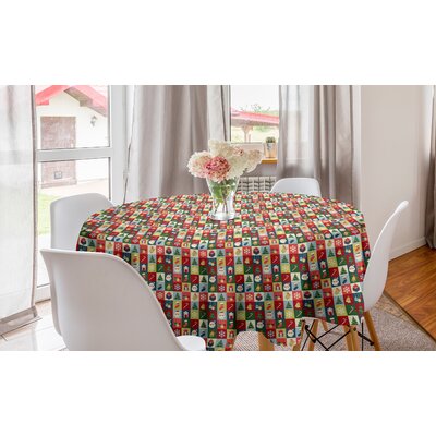 Ambesonne Christmas Round Tablecloth, Xmas Theme Santa Claus Surprise Boxes Cones Jingle Bells Tree Ornaments In Boxes, Circle Table Cloth Cover For D -  East Urban Home, F18C937B53A0480B884AAAE5623C77CB