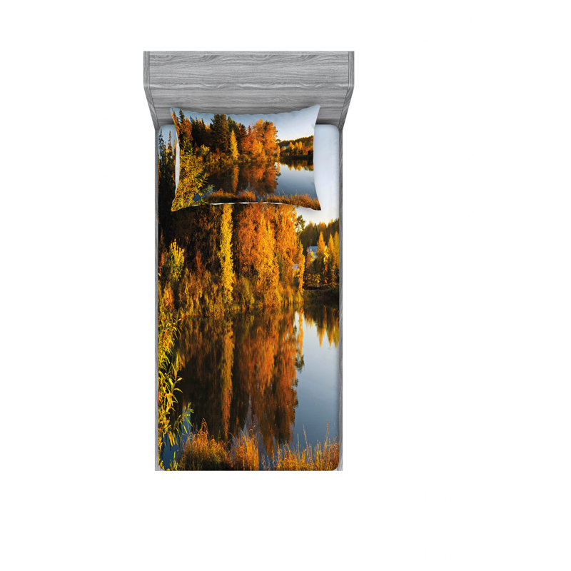Ensemble de draps Lake at Sunset Rays, Ensemble de draps pour lit simple TG avec drap-hou