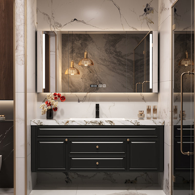 American light luxury retro style bathroom cabinet, H 19,69 po x l 47,24 po x P 21,65 po, Noir