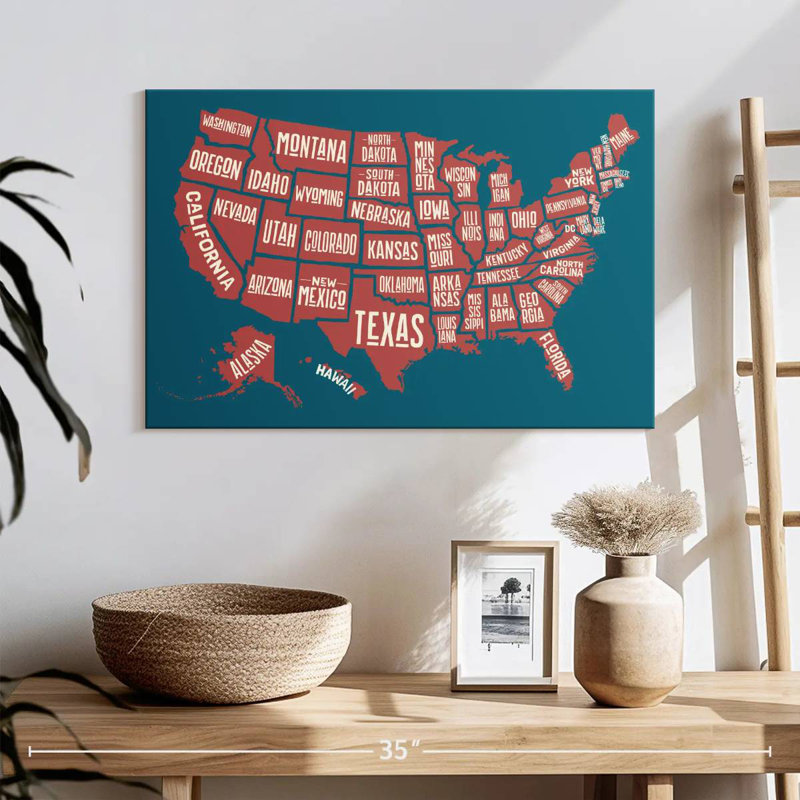 Carte des États américains d'Aliaz, H 16 po x l 24 po