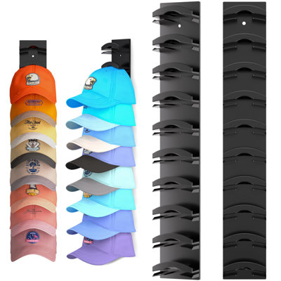 Hat Organizer For Baseball Caps 2Pack, Hat Rack For Wall With Strong Adhesive Hold Up To 20 Hats, Hat Hanger Holder Display For Door Closet, Black