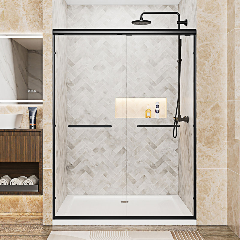 Double Sliding Shower Door, Matte Black