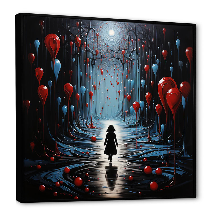 Fantaisie d'Alices, voyage au pays des merveilles III - Art mural fantastique, Cadre flottant noir, 16" H x 16" W