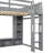 Wood Full Size Gaming Loft Bed With Desk, Multi-Storage Shelves, LED And A Hanging Clothes Rack-1408498767