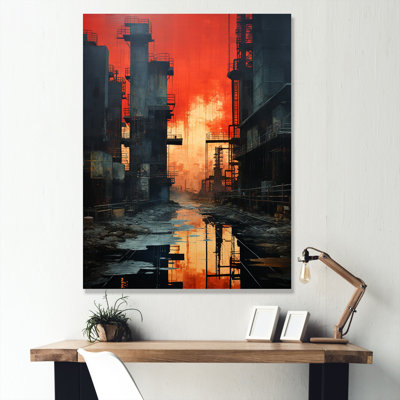 Échos de l'usine cramoisie sur toile