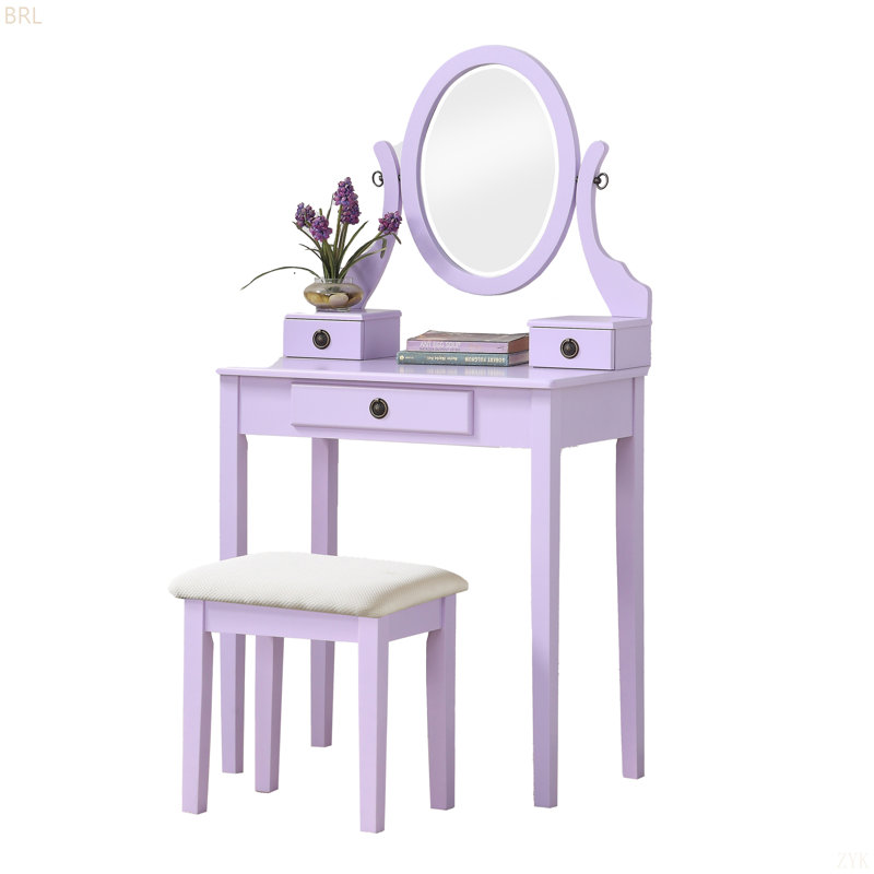 Ensemble coiffeuse et tabouret de maquillage Moniys, Mauve