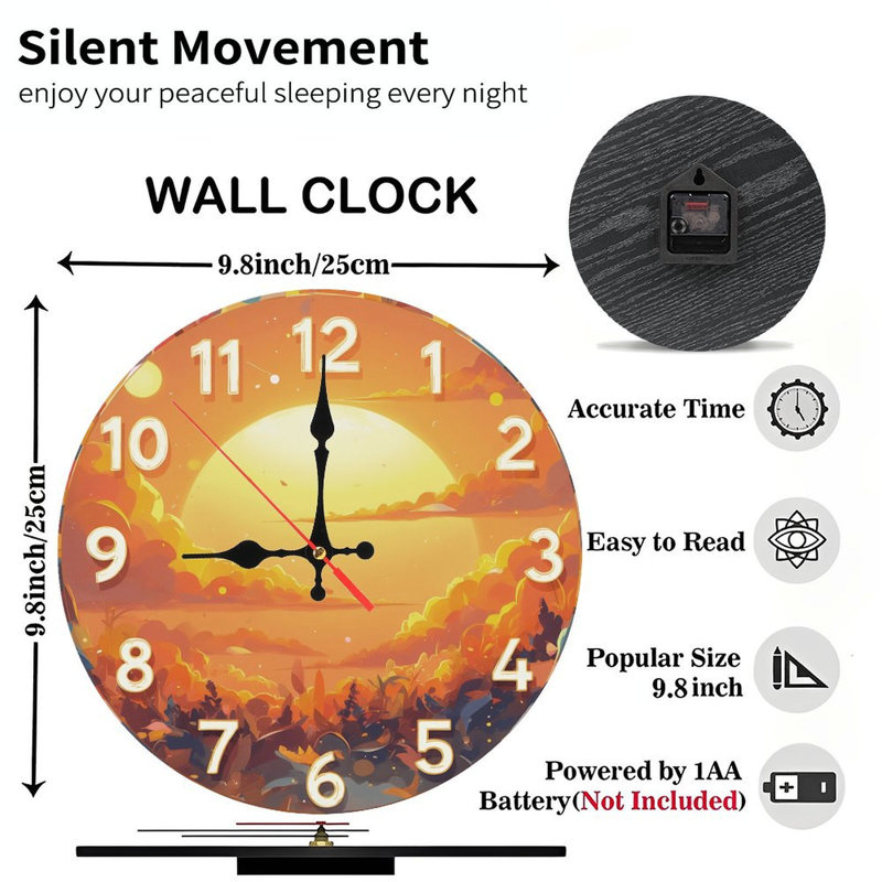 Horloge avec coucher de soleil