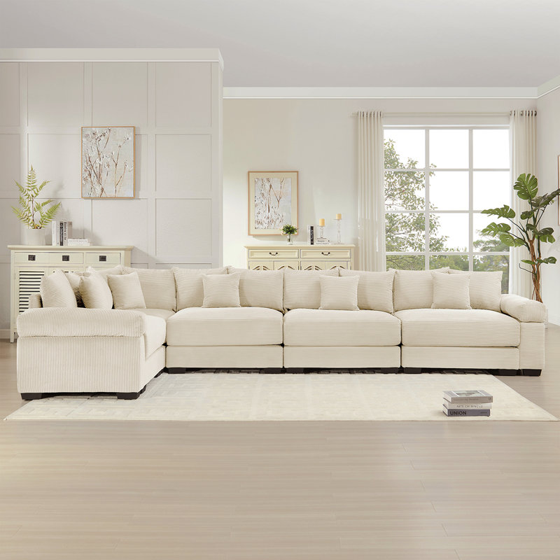 Canapé modulaire surdimensionné surdimensionné en nuage, canapé-lit modulaire convertible avec accoudoirs très larges, 18 coussins décoratifs en velours côtelé de qualité supérieure, conception ergonomique, assemblage facile, pour étude, crème