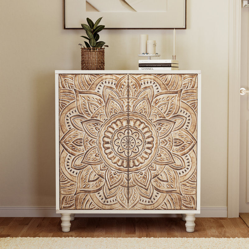 Carved Double-Door Storage Accent Cabinet