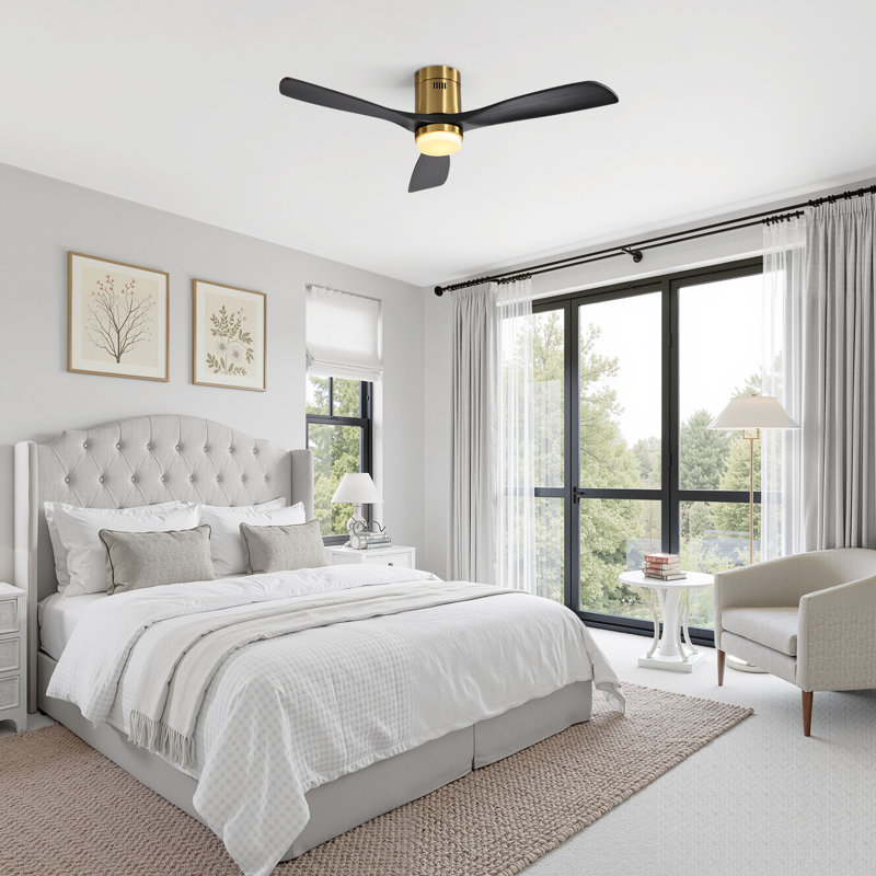 Ventilateur de plafond encastré en bois massif 52 "avec lumière, télécommande / application / commande intelligente