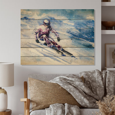 Skiing Sport Artwork - Traditional Print on Wood