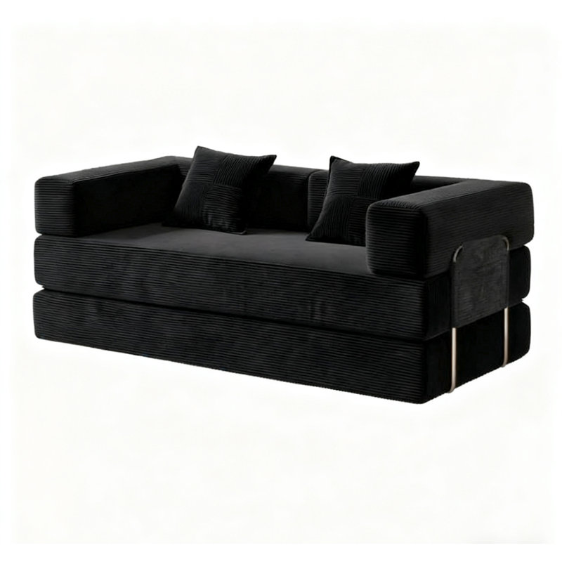 Non assemblé, canapé-lit escamotable sans os avec 2 coussins, canapé-lit surdimensionné en mousse de velours côtelé dans une boîte pour canapé-lit (noir)