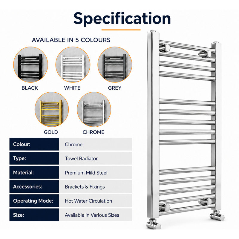Heated Towel Rail 77cm x 50cm, Chrome