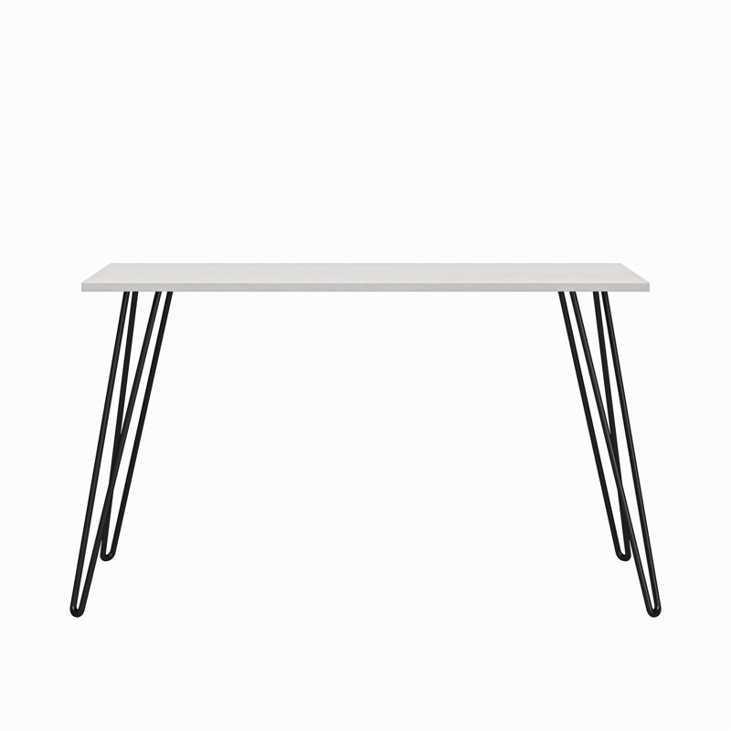 Jackie Writing Desk with Metal Hairpin Legs & Engineered Wood Top, White Top/Black Frame