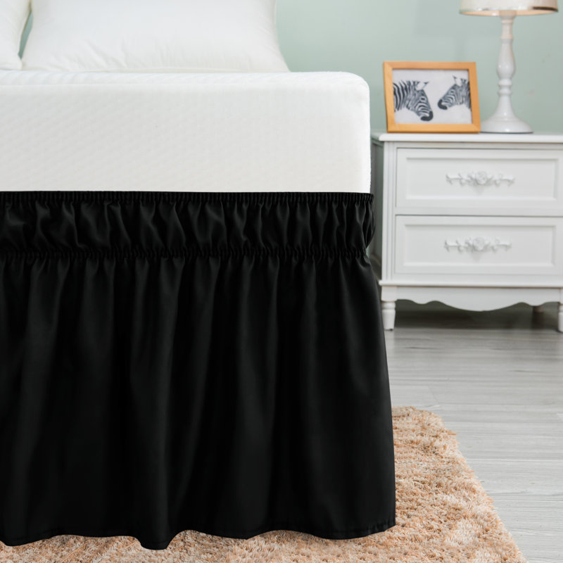  Jupe de lit enveloppante de 15 po avec volants, Noir, Grand