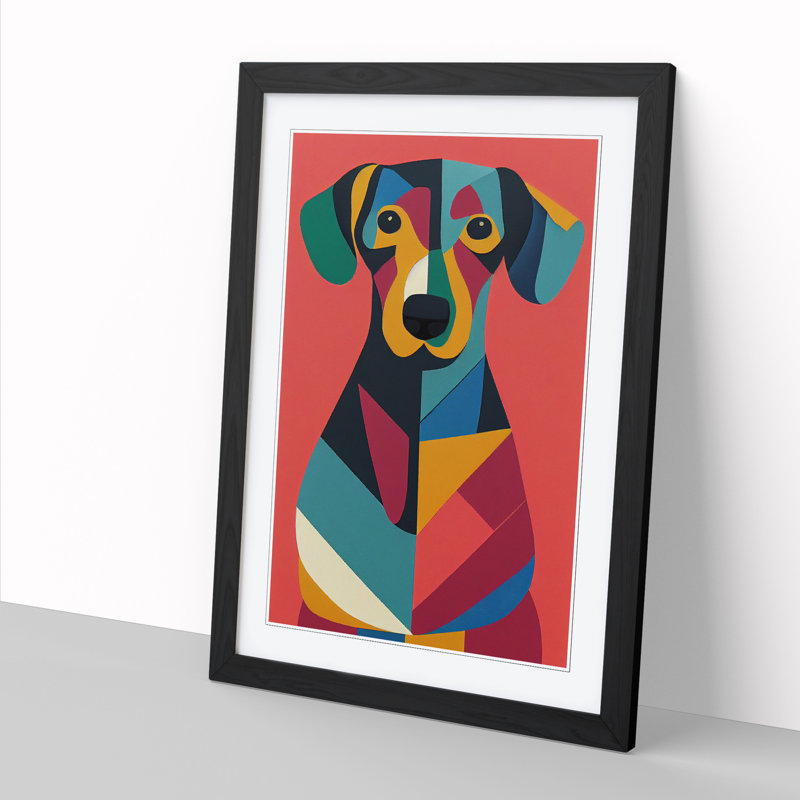 Andreaz Dachshund Patchwork - Picture Frame Print, 34cm H x 25cm W x 2cm D, Oak