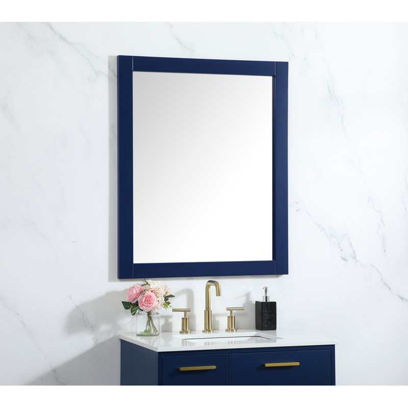 Rosenow Wood Flat Wall Mirror, Blue, 36'' H x 30'' W