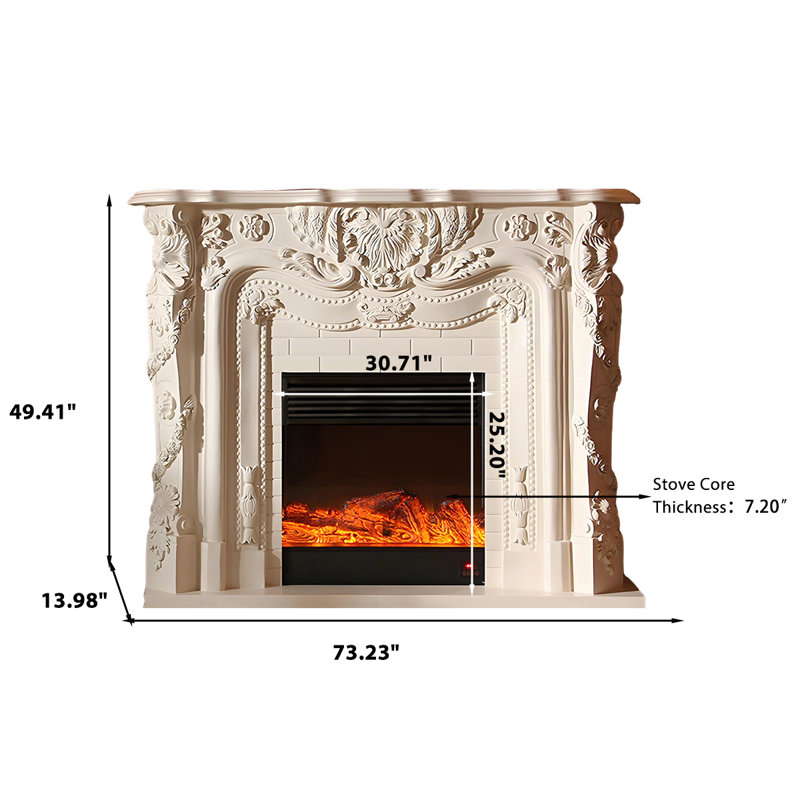 Foyer électrique 73,23 po, H 49,41 po x l 73,23 po x P 13,98 po, Blanc