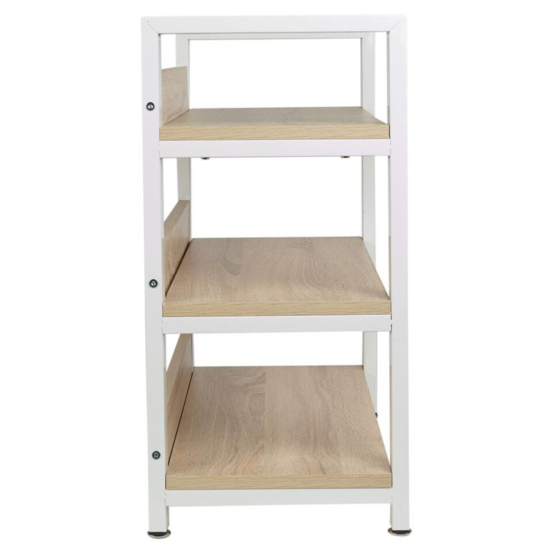 3 Tier Metal & Wood Shelf Shoe Multi Purpose Storage Display Racking Unit, Natural/White