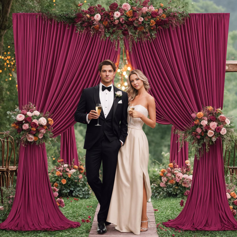 Wrinkle Free Wedding Backdrop Curtains 4 Panels, Burgundy