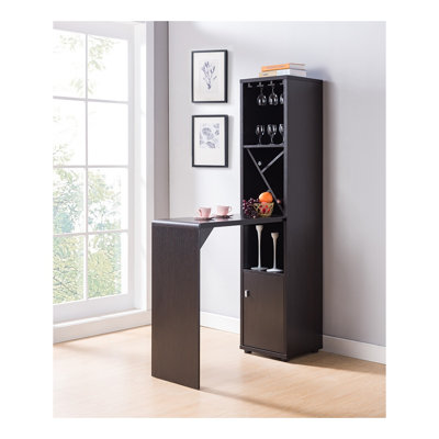 Bar avec rangement pour bouteilles de vin et table allongée, centre de divertissement en panneau de particules au fini rouge cacao
