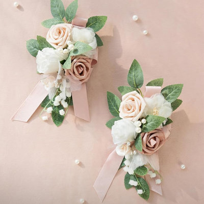 2 Pcs Wedding Shoulder Flowers Faux Flowers, Prom Corsage Wrist Decoration Artificial Flowers