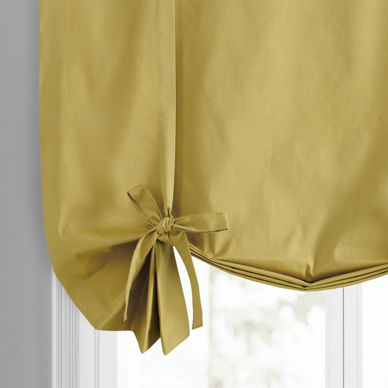 Solid Cotton Room Darkening Tie-Up Window Shade, Light Ochre
