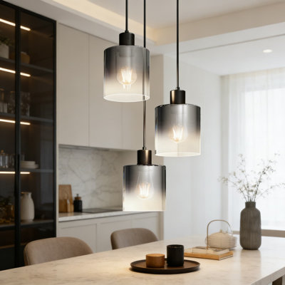 Haze Pendant Light With Smoke Glass Shade, Dimmable LED With Selectable Color Temperature, Adjustable Height Modern Ceiling Fixture For Indoor Spaces
