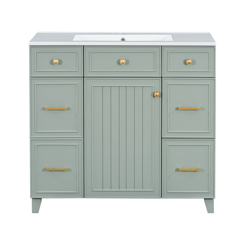 Meuble-lavabo 36 po avec lavabo en céramique, Vert