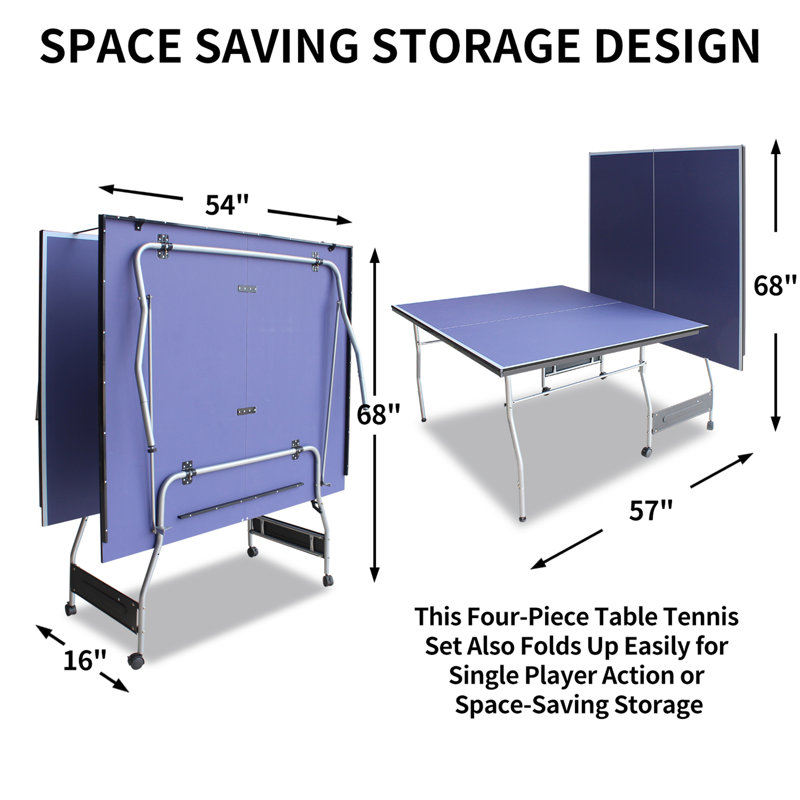 Mid-Size Table Tennis Table Foldable & Portable Ping Pong Table Set for Indoor Games with Net