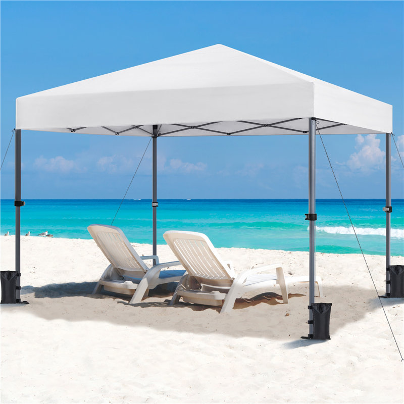 Multi-sized Pop-up Canopy with One-Push-To-Lock Setup Mechanism, 10' W x 10' D, White