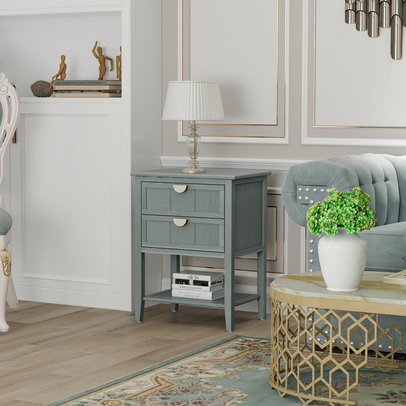 Table d'appoint 2 tiroirs, Gris clair