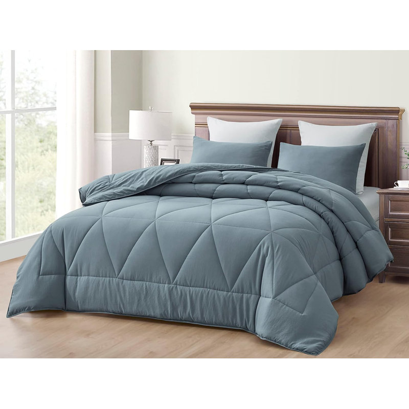 Washed Microfiber Bedding Polyester Comforter, Dusty Blue, Oversized King Comforter + 2 King Shams