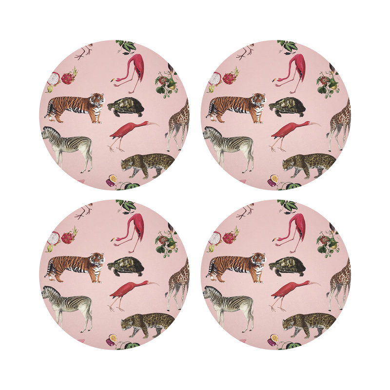 Exotix Vegan Leather Round Placemats, Flamingo
