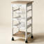Chariot de cuisine mobile, îlot de cuisine roulant avec rangement, chariot utilitaire à cadre en bois massif avec paniers à fruits grillagés, plateaux et tiroir, blanc